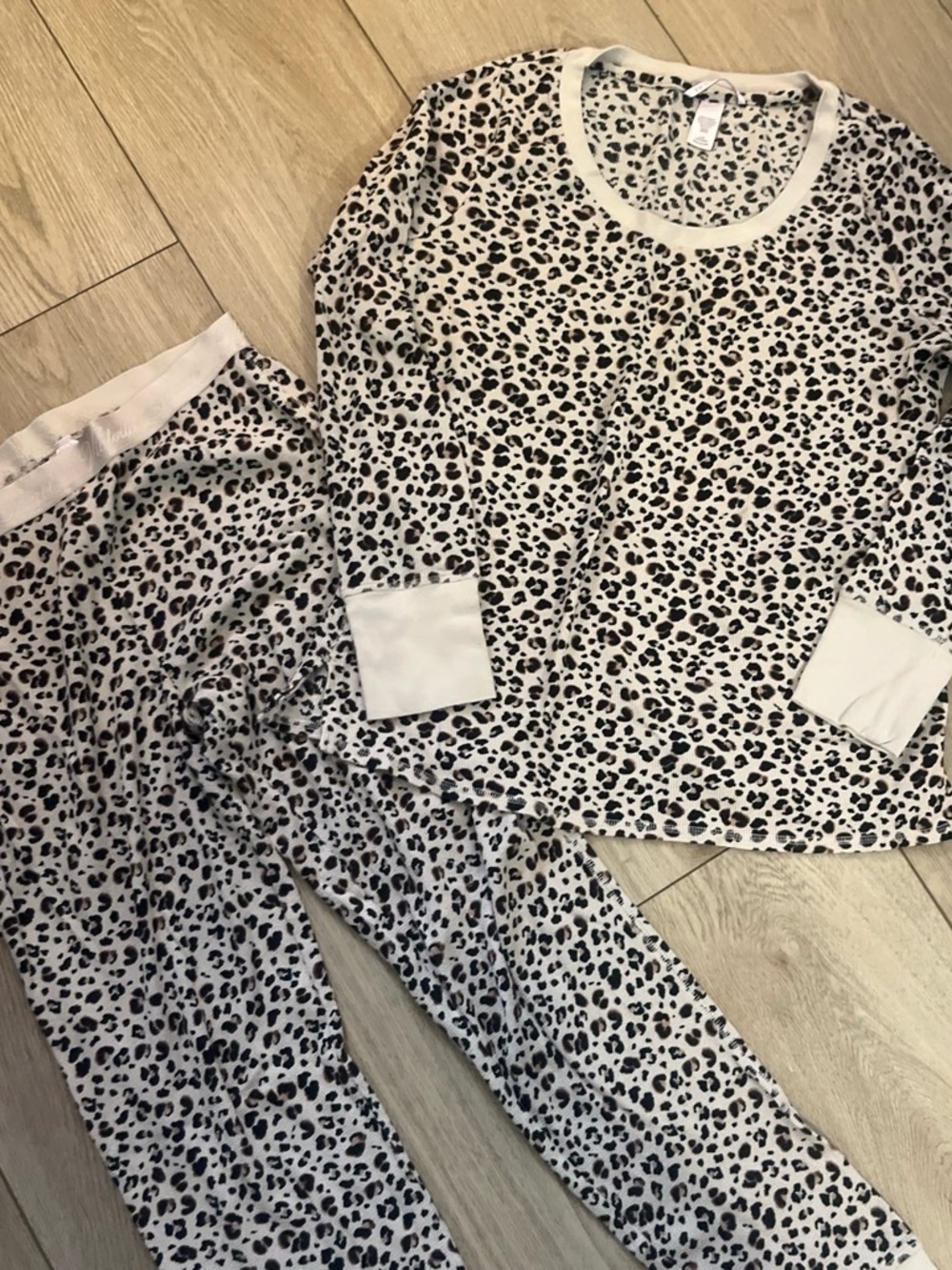 Victoria's Secret Cream and Black Leopard-Print Pajama Set